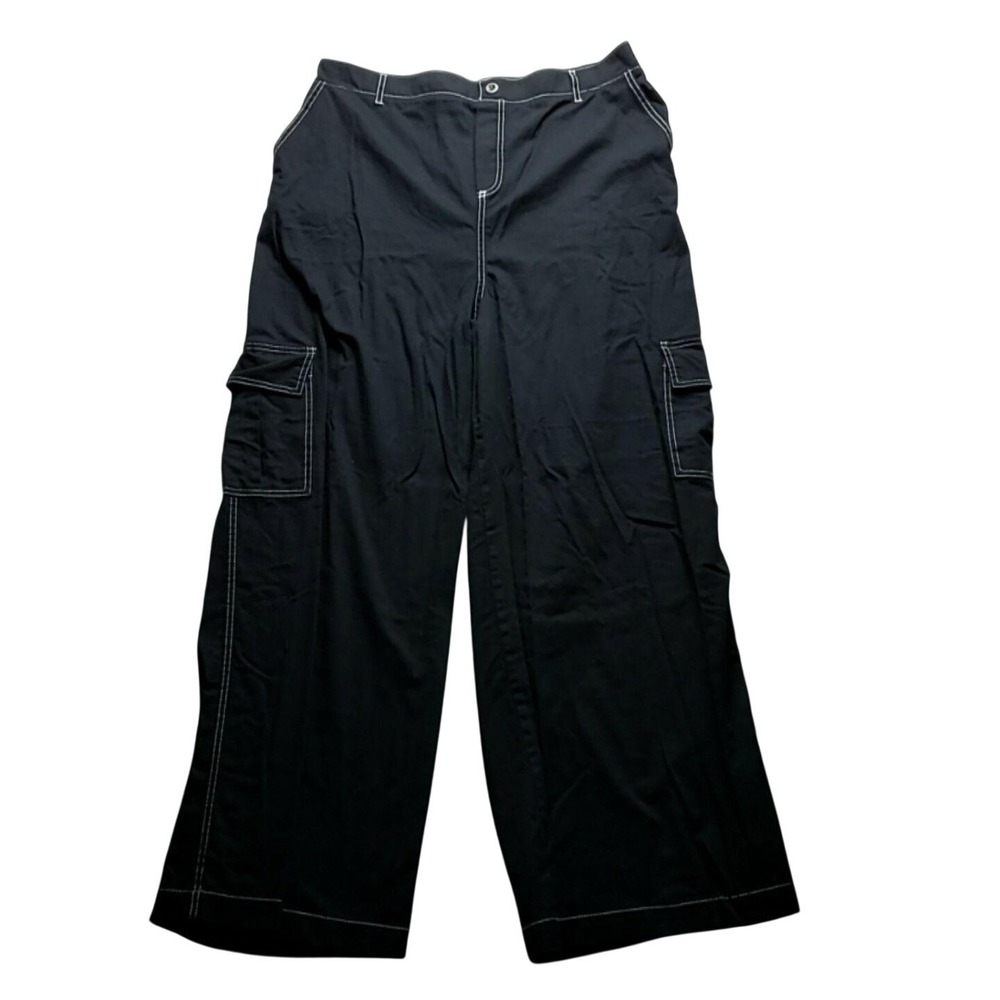 Wild Fable Pants Womens XXL Black Twill Cargo Wide Leg Elastic Waist Casual